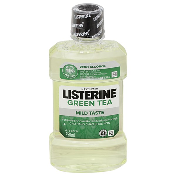 Nước súc miệng Listerine Natural Green Tea không cay ngừa mảng bám